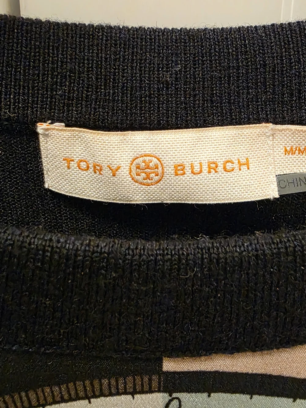 Tory Burch Sillk- Front Merino Wool Sweater with Compass Print in Beige & Olive